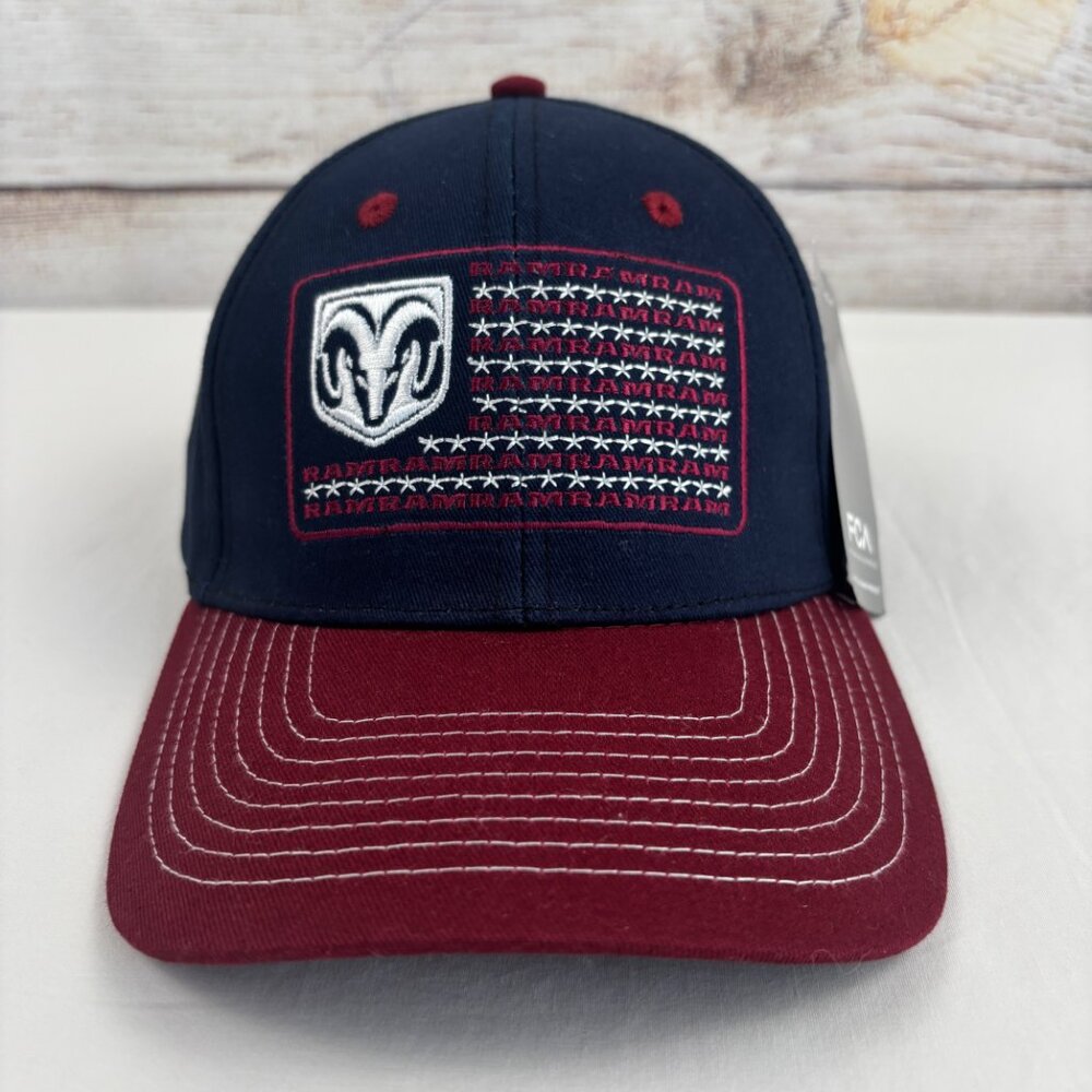 Dodge Ram Hat Embroidered Logo Flag Blue Burgundy Adjustable